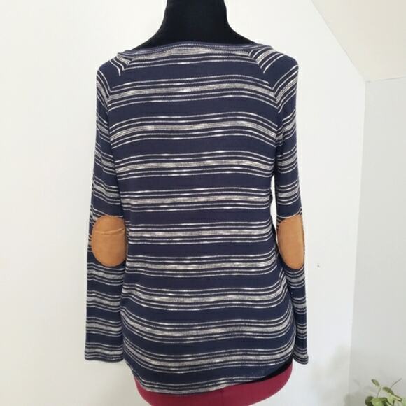 Mine by Anthropologie Blue and White Striped Button High Low Tunic Top Small - Picture 3 of 11